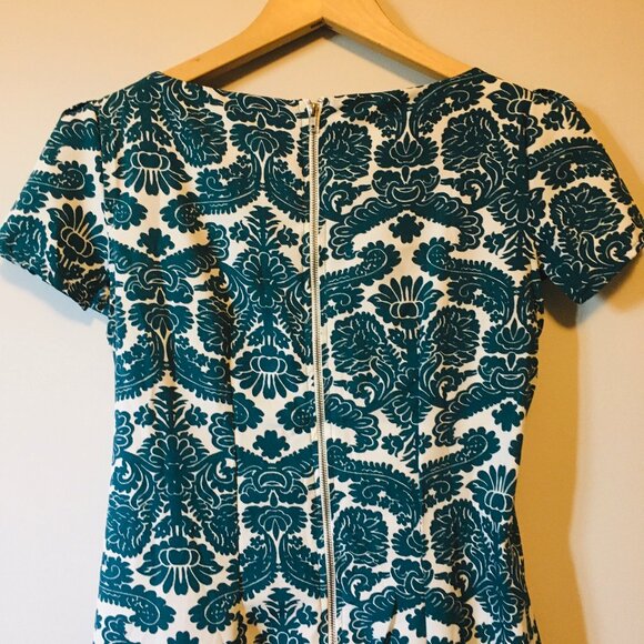 Teal Folksy Damask Print Short Sleeve Dress - Picture 6 of 16